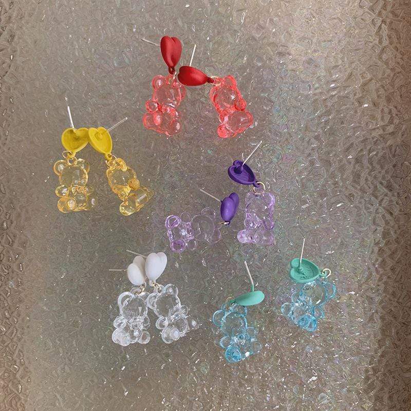 White Tanuki Rainbow Bears Earrings