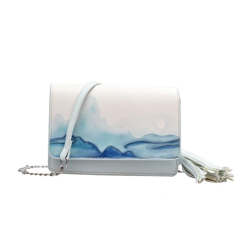 White Tanuki Rectangle Watercolor Shoulder Bag
