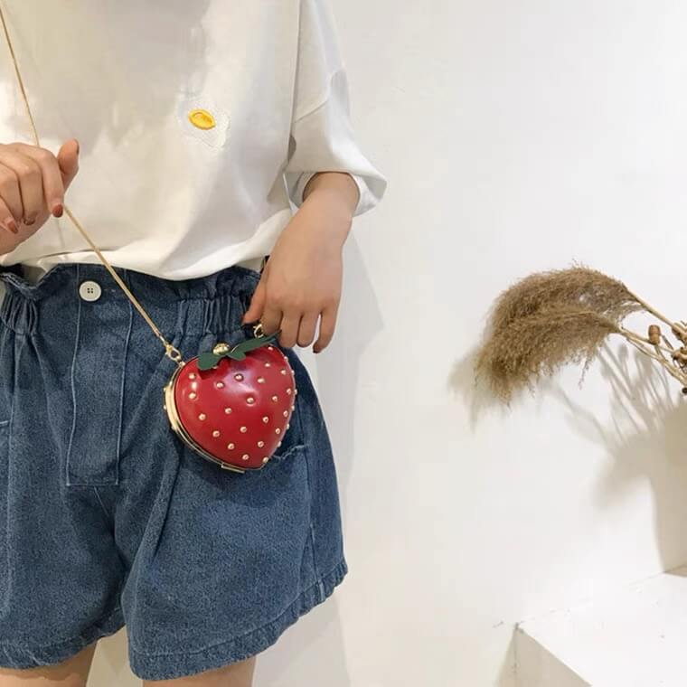 White Tanuki Red Mini Strawberry Clutch
