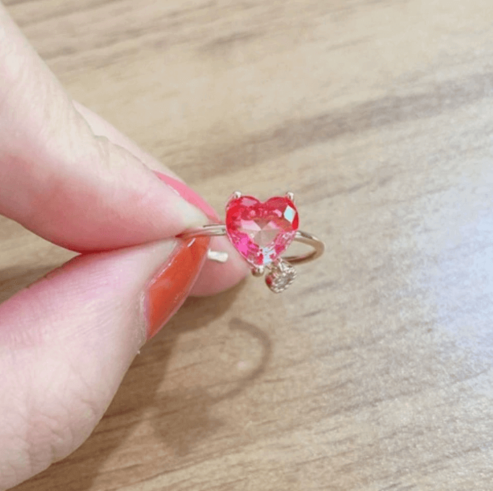 White Tanuki Ring pink heart / Standard Lullaby Ring