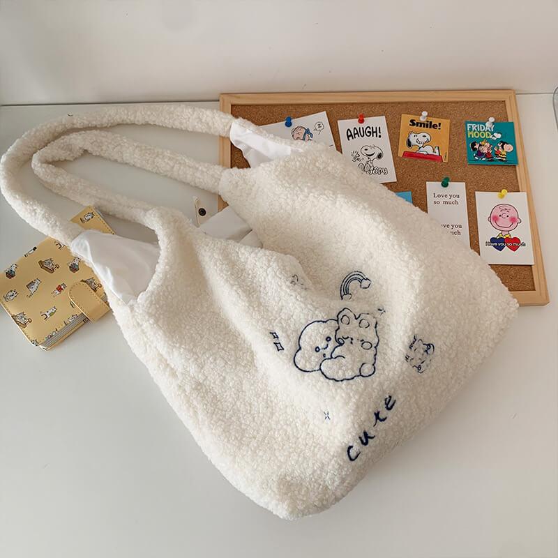 Fluffy Friends Tote Bag | White Tanuki