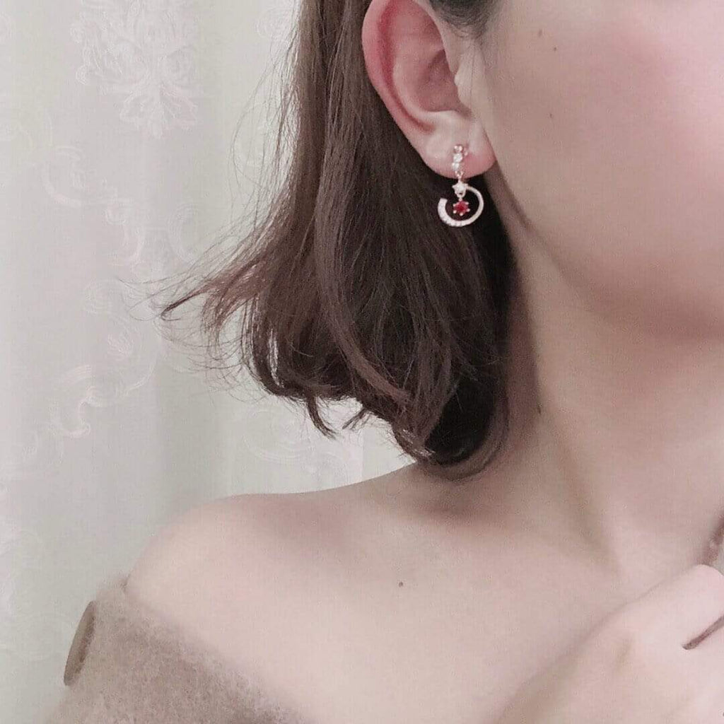 White Tanuki Ruby Galaxy Earrings