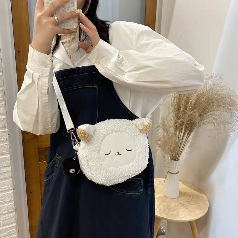 White Tanuki Sheep Plush Creatures Shoulder Bag