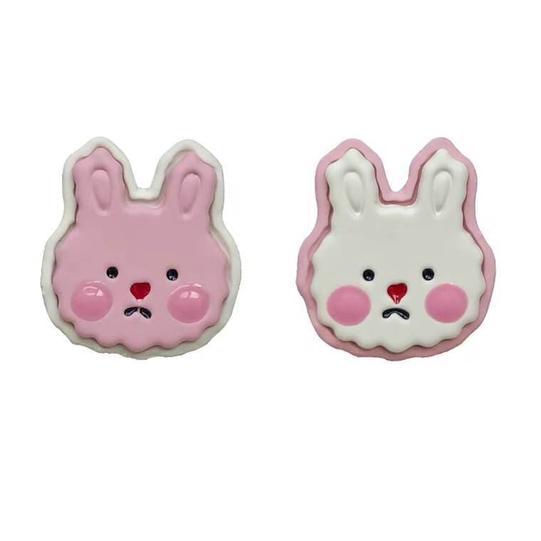 White Tanuki Standard Cotton Candy Bunny Earrings