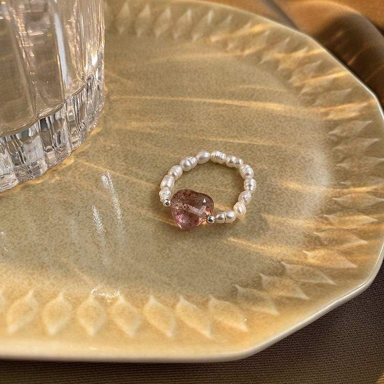 White Tanuki Strawberry Heart Ring