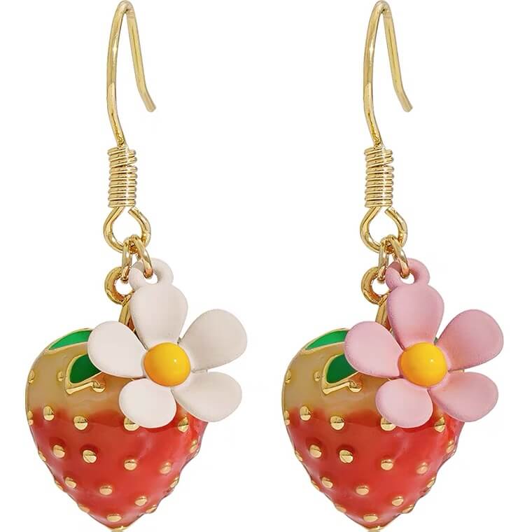 White Tanuki Strawberry Summer Earrings