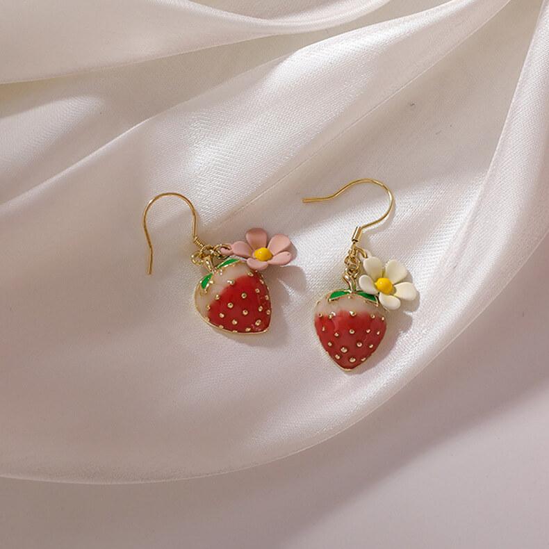 White Tanuki Strawberry Summer Earrings