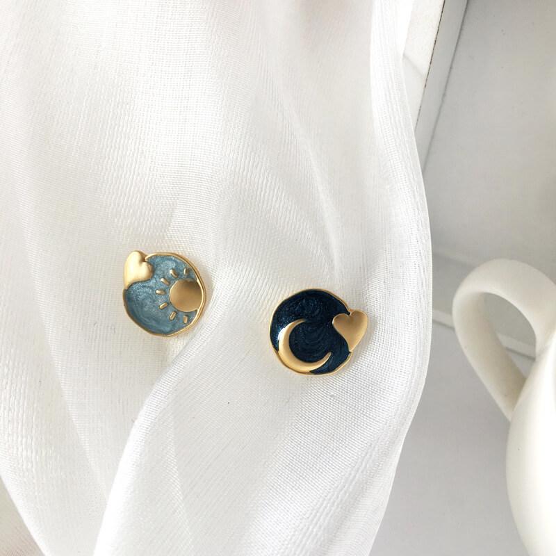 White Tanuki Sun and Moon Earrings