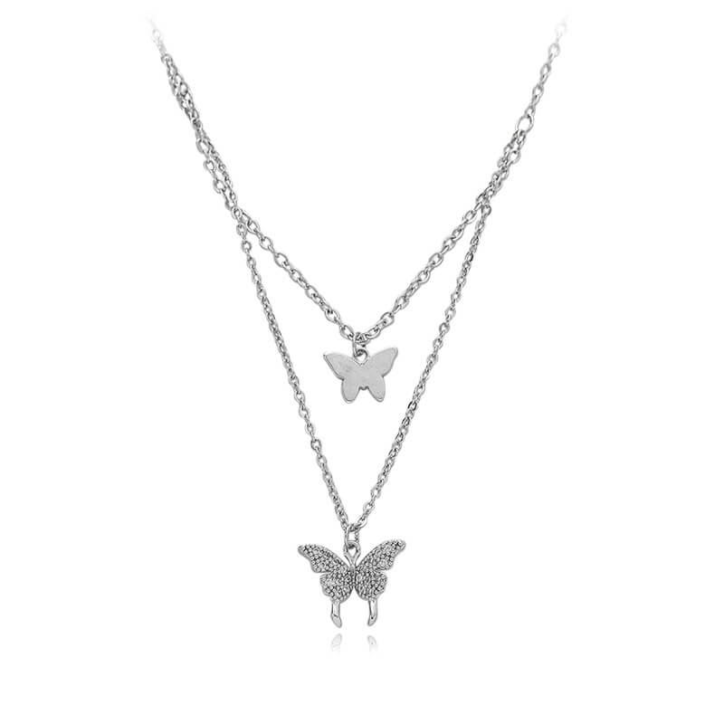 White Tanuki Twin Butterfly Necklace