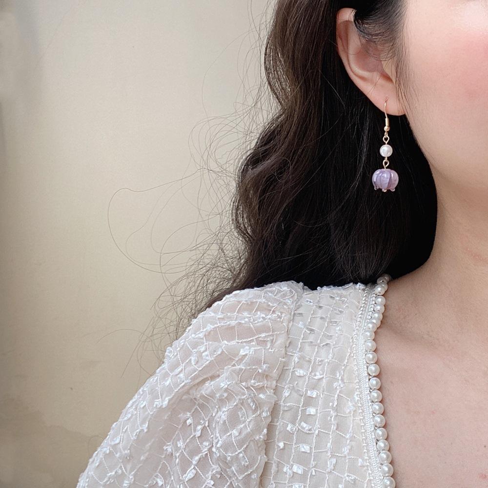 White Tanuki Violet Buds Earrings