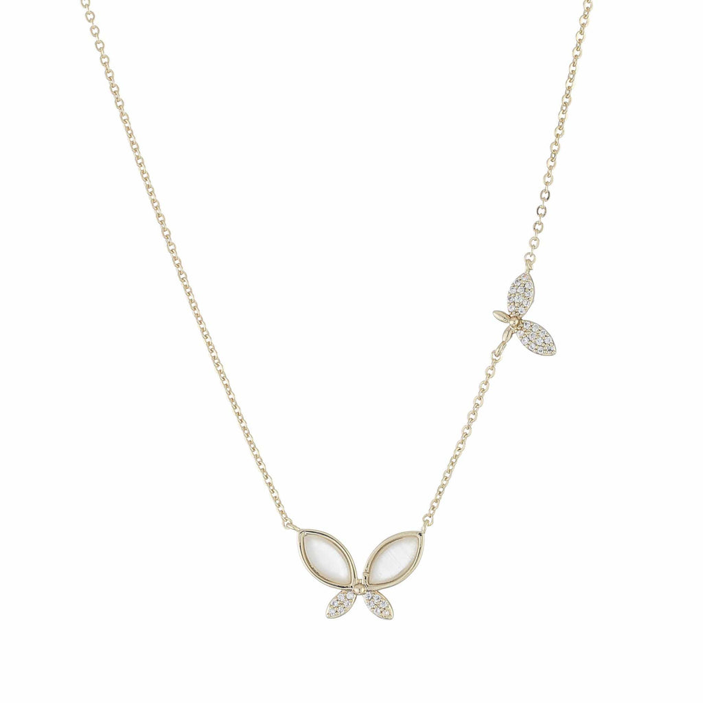 White Tanuki Winter Butterflies Necklace