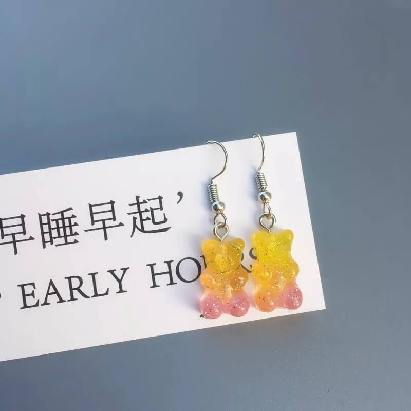 White Tanuki Yellow - Orange Ombre Gummy Bear Earrings